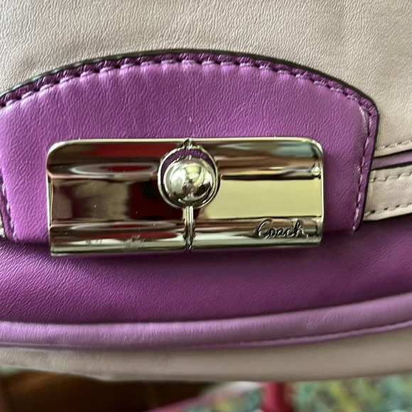 Coach  Kristin satchel  shoulder/Crossbody bag  color block Pearl Violet/ purple - Picture 4 of 17